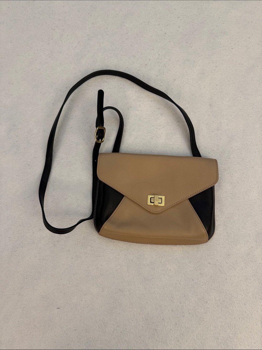 TALBOTS Classic Leather Two-Tone Crossbody or Fanny pack Bag in Beige and Black